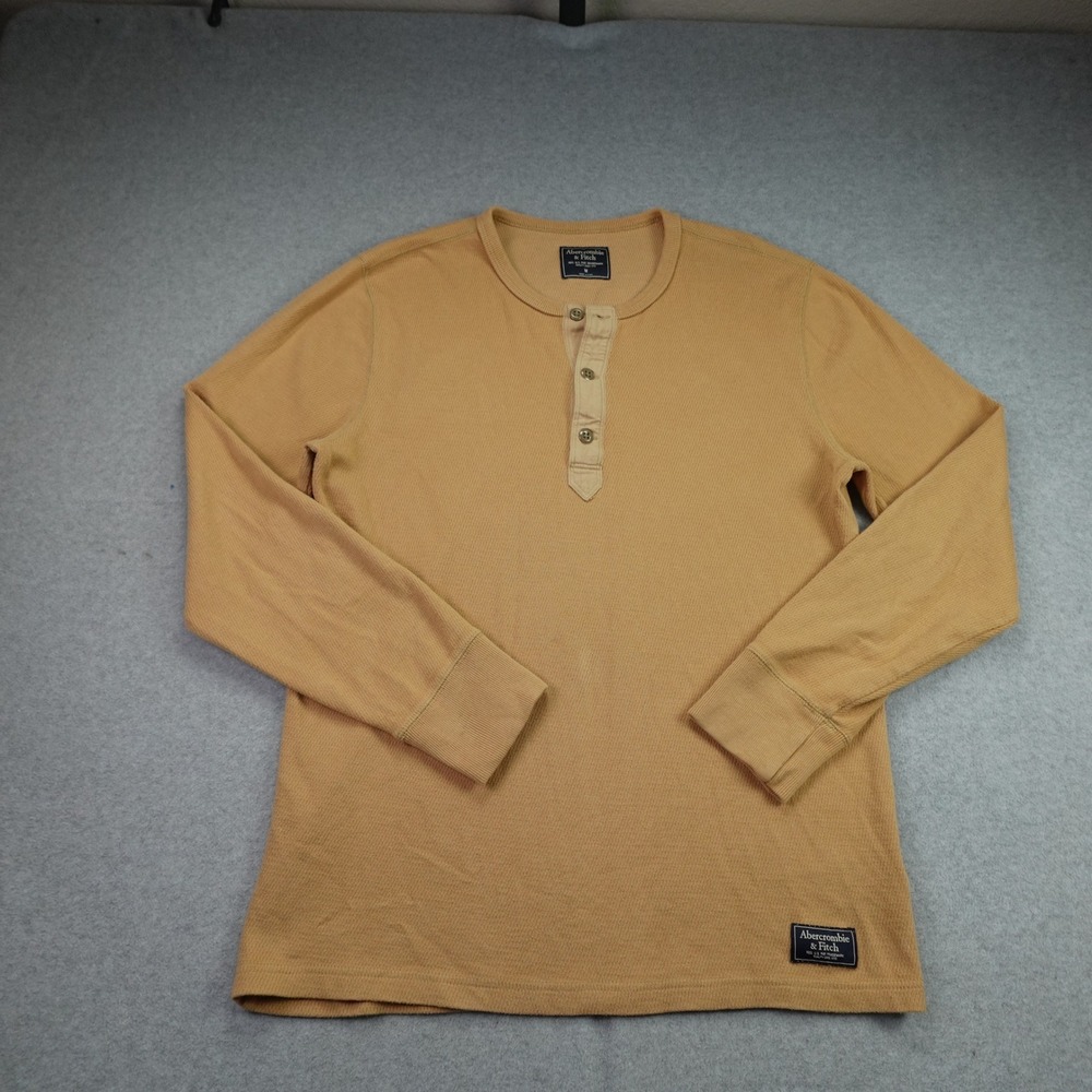 Abercrombie & Fitch Shirt Mens M Mustard Yellow Henley Casual Waffle Knit